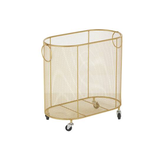 21" Metal Oval Mesh Wire Rolling Laundry Storage Cart with Ring Handles